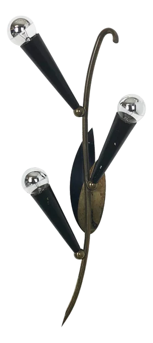 Large Modernist Brass Floral Theatre Wall Light Sconce, France, 1950