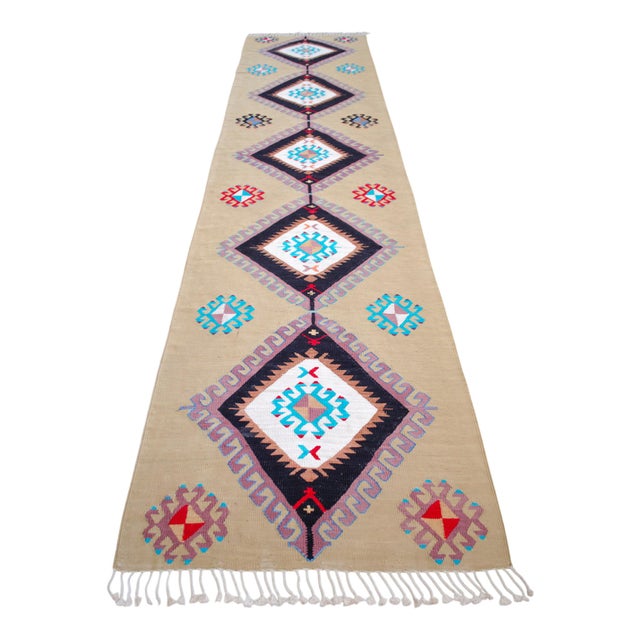 Hand Woven Silk Runner Rug. Extra Long Hallway Decor. Turkish Silk Kilim. Luxury Decor - New - 3′1″ X 14′2″ For Sale - Image 6 of 17