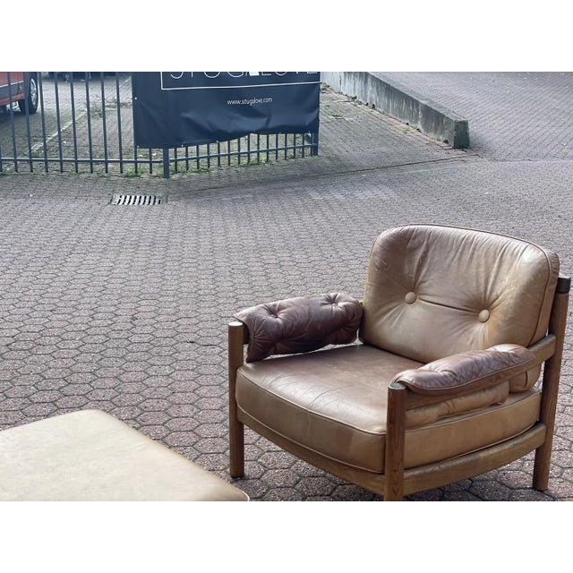 Set of Leather Lounge Chair with Footstool, 1960s For Sale - Image 4 of 10