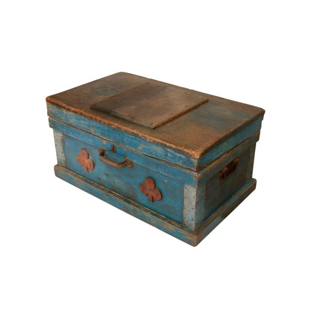 Rustic Early 20th Century Primitive Blue Blanket Chest For Sale - Image 3 of 11