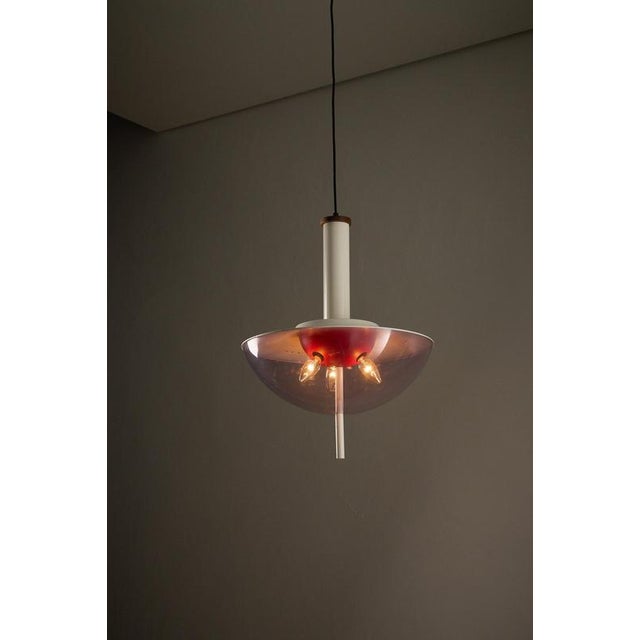 Space Age UFO Pendant with Purple Acrylic Dome and Teak Detail, 1970s For Sale - Image 6 of 8