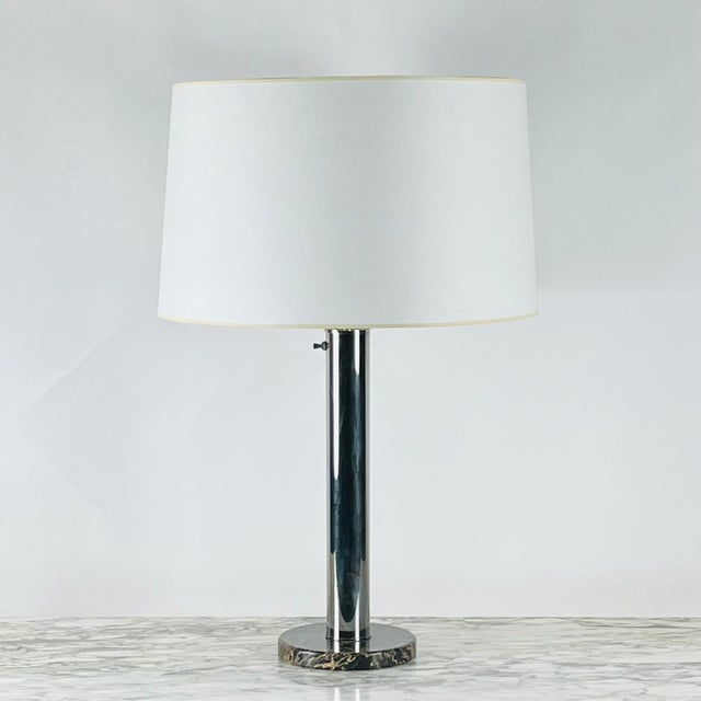 Chic Bauhaus or Art Deco style chrome and marble table or desk lamp with custom manila paper shade. 4-way switch (both...