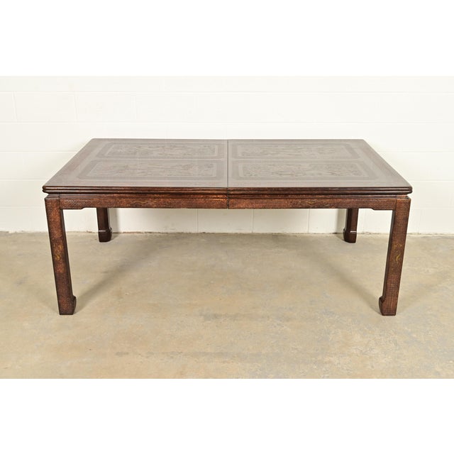 Wood Mario Buatta for John Widdicomb Hollywood Regency Chinoiserie Faux Tortoise Shell Extension Dining Table, Circa 1970s For Sale - Image 7 of 16