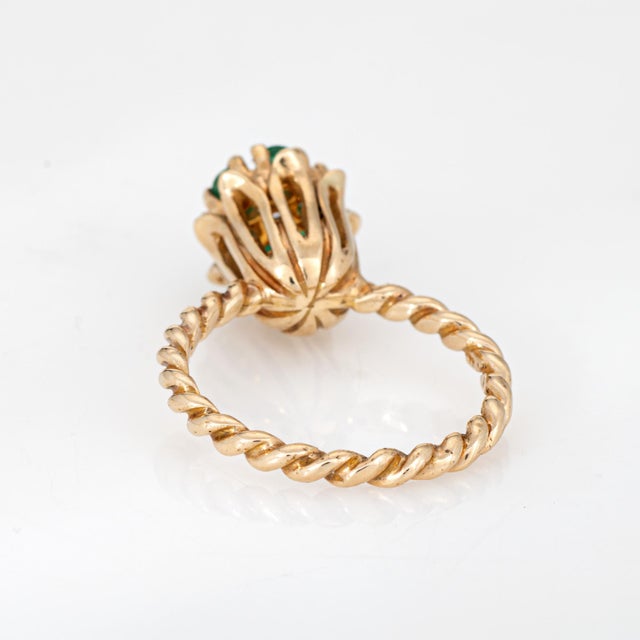 Emerald Diamond Tulip Ring Sz 6 Vintage 10k Yellow Gold Stacking Band Jewelry For Sale - Image 4 of 7
