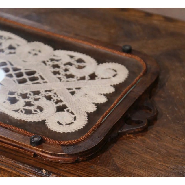 Early 20th Century French Art Populaire Walnut and Glass Serving Tray For Sale - Image 12 of 12