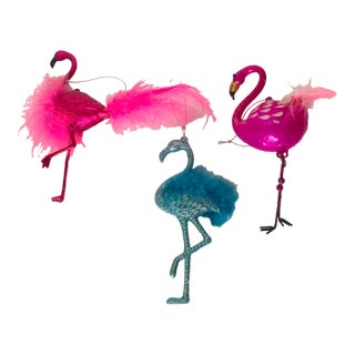 1970s 3 Spectacular Old World Glass Christmas Ornaments Flamingos For Sale