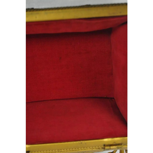 Late 20th Century Vintage Hollywood Regency Style Gold Gilt Metal Red Jewelry Trinket Storage Box For Sale - Image 10 of 12