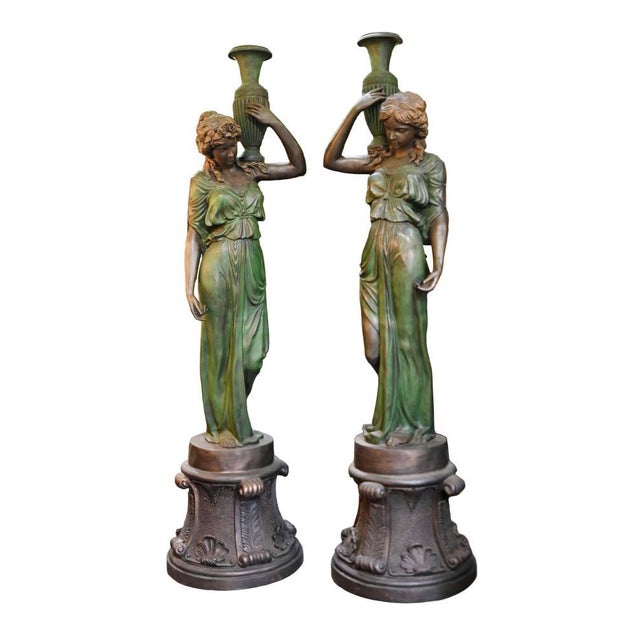 Brown Maiden Garden Statues Urn in Bronze, Set of 2 For Sale - Image 8 of 8