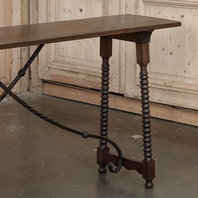 19th Century Spanish Walnut Console ~ Sofa Table With Wrought Iron For Sale - Image 9 of 18