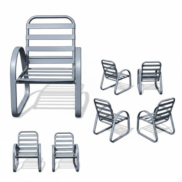 Mid-Century Modern Vintage Atomic Age Wide Vinyl Strapped Aluminum Framed Dining Armchairs - Set of 4 For Sale - Image 3 of 13