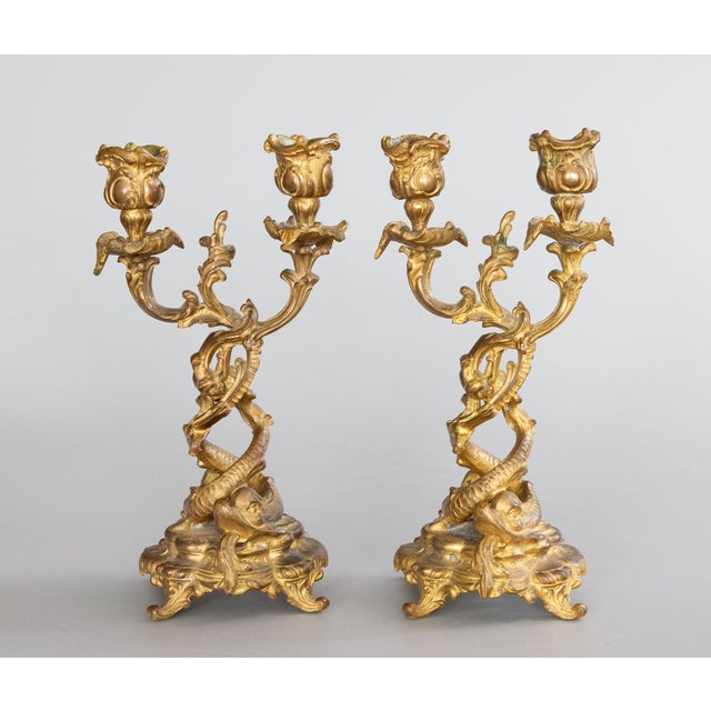 19th Century French Rococo Gilt Bronze Dolphin Candelabras - A Pair For Sale - Image 13 of 13