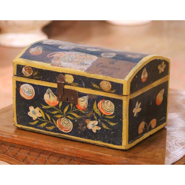 Late 18th Century 18th Century French Normandy Carved & Painted "Coffre De Mariage" Wedding Trunk For Sale - Image 5 of 12