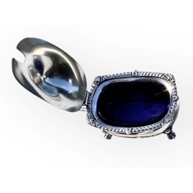 Silver 1920s Adie Bros LTD Birmingham Silver Plate Salt Cellars With Cobalt Glass Liners- Set of 2 For Sale - Image 8 of 14