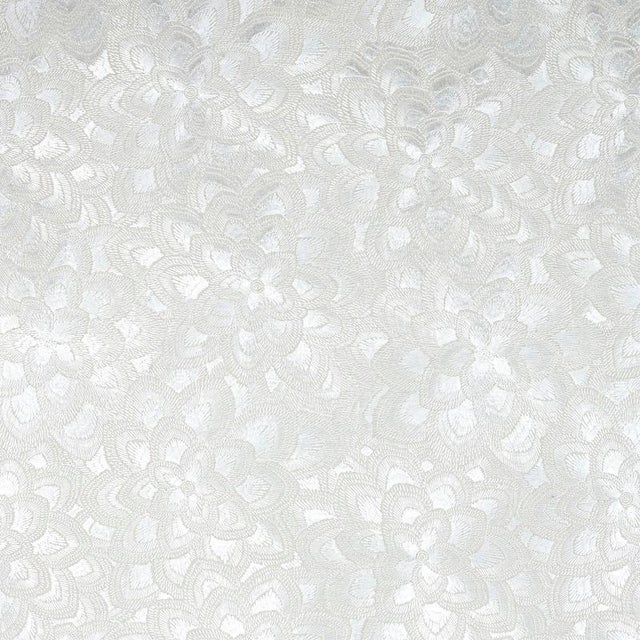 Sample - Schumacher Lotus Embroidery Fabric in Pearl For Sale