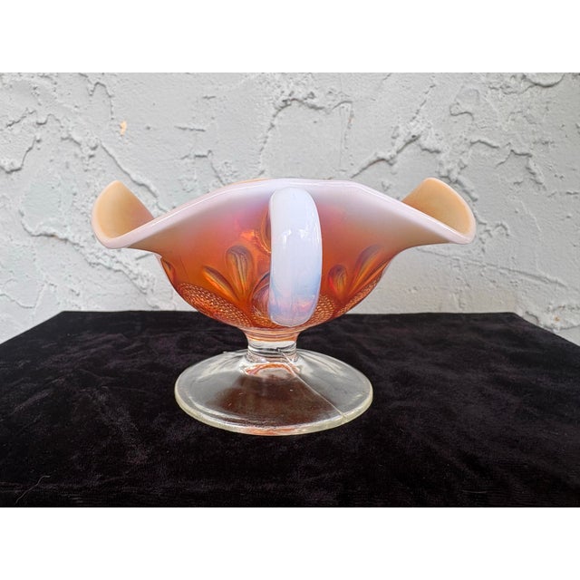 Antique Dugan Carnival Glass Peach Opalescent “Octopus & Shell” Two-Handled Compote, c.1910 For Sale In Orlando - Image 6 of 11