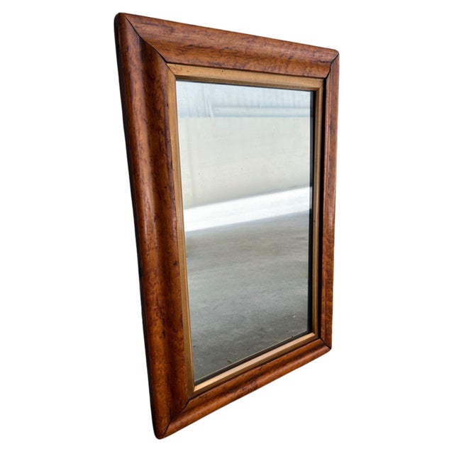 Mid-Century Modern Vintage Burl Wood, Rectangular Wall Mirror With Gold Bevel For Sale - Image 3 of 11