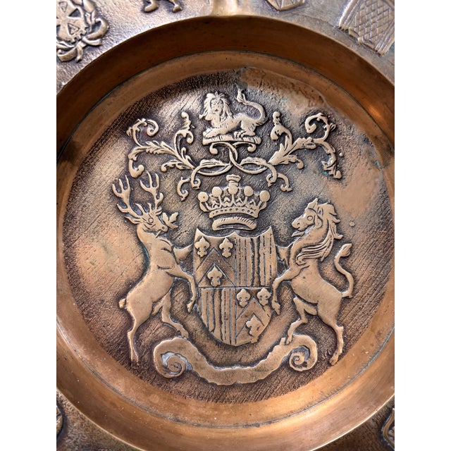 1960s Vintage Brass Heraldic Crest Coat of Arms Lion Stag Ashtray Wall Decor For Sale - Image 5 of 11