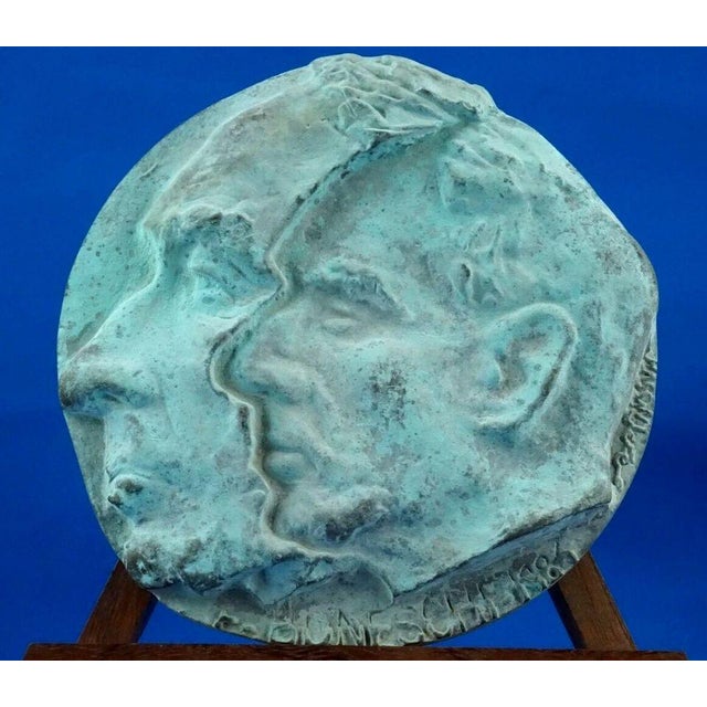 Green 19th Century Bronze Plaque Sculpture Depicting Giuseppe Mazzini from Cesare Boneschi, Massari Foundry, 1895 For Sale - Image 8 of 18