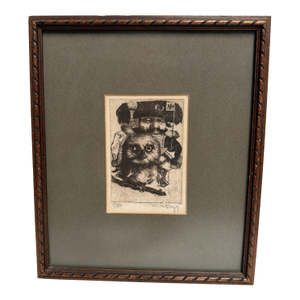 1970s Charles Bragg Signed Etching Owl General 20/90 Framed Limited Edition