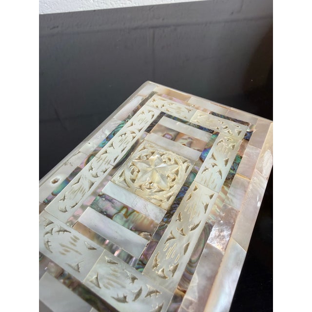 Transitional Vintage Hand Carved Mother of Pearl Box For Sale - Image 3 of 6