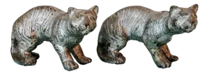 Vintage Metal Tiger Cat Figurines - a Pair