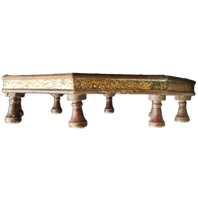 19th Century Antique Octagonal Low Hardwood Eastern Table with Decorative Brass Trims, 1890s For Sale - Image 5 of 12