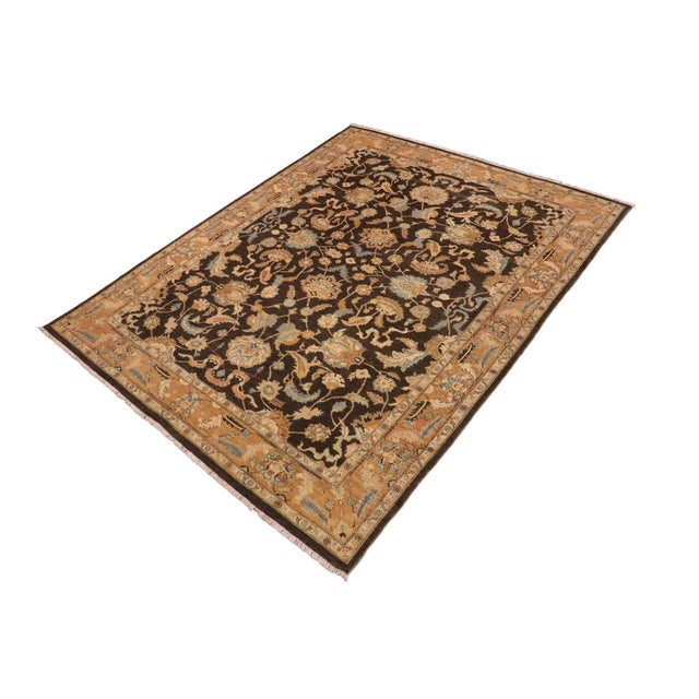 Traditional Bohemien Ziegler Charcoal Brown Hand-Knotted Wool Rug - 8'10'' X 11'5'' For Sale - Image 3 of 8