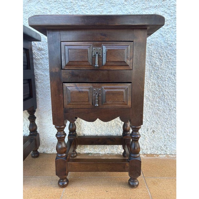 Spanish Rustic Wooden Nightstands, 1940, Set of 2 For Sale - Image 6 of 10