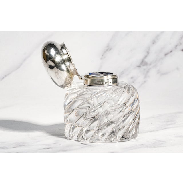 Silver Elegant Solid Crystal Swirl Antique English Sterling Silver Paperweight Inkwell Desk Home Decor For Sale - Image 8 of 18