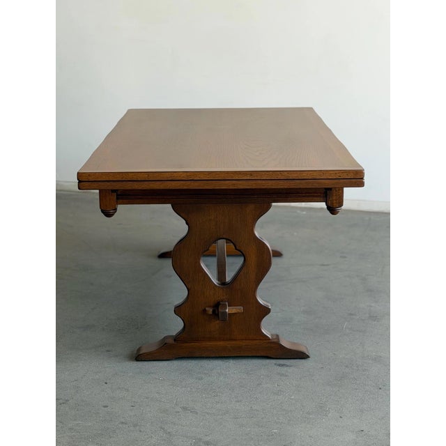 1940s Vintage Carved Trestle Dining Table For Sale - Image 5 of 12