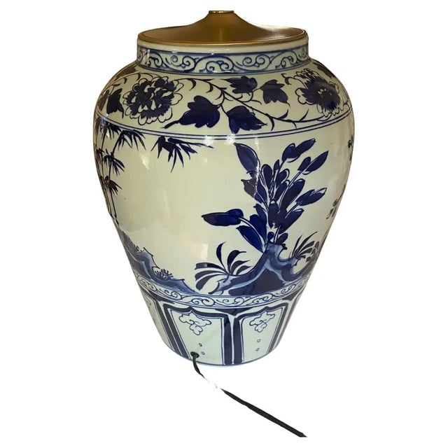 Ceramic Chinoiserie Blue and White Porcelain Ginger Jar Table Lamp Landscape Motif For Sale - Image 7 of 16