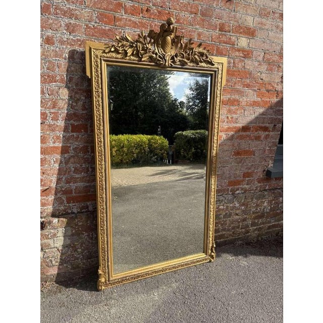 Glass Large Antique English Decorative Mirror, 1800s For Sale - Image 7 of 8