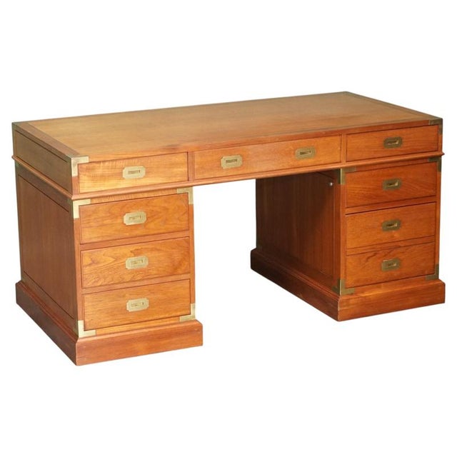Vintage Teak & Brass Military Campaign Pedestal Desk from Harrods Kennedy For Sale - Image 16 of 16
