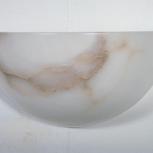 1990s Single Art Deco Inspired Spanish Alabaster Sconce For Sale - Image 5 of 9