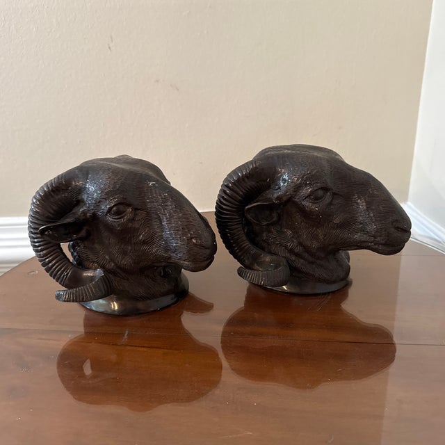 Vintage Bronze Ram Sculptures ~ a Pair For Sale - Image 4 of 9