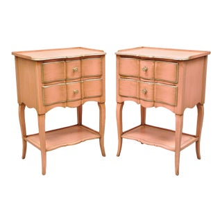 Mid 20th Century Pair of John Widdicomb Bubblegum Pink French Hollywood Regency Style Nightstands For Sale