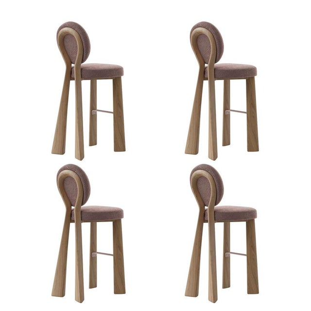 Purple Mary II Bar Chairs in Wood by Ottiu, Set of 4 For Sale - Image 8 of 8