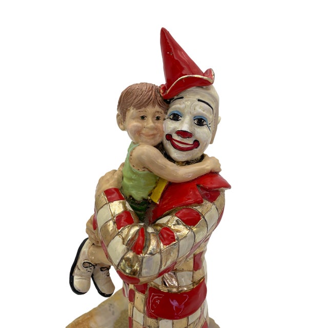 Metal Ron Lee Child & Clown Sculpture on Onyx Base With 24k Gold Accents, Signed 1985 For Sale - Image 7 of 13