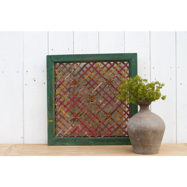 Asian Antique Folk Painted Window Panel For Sale - Image 3 of 10
