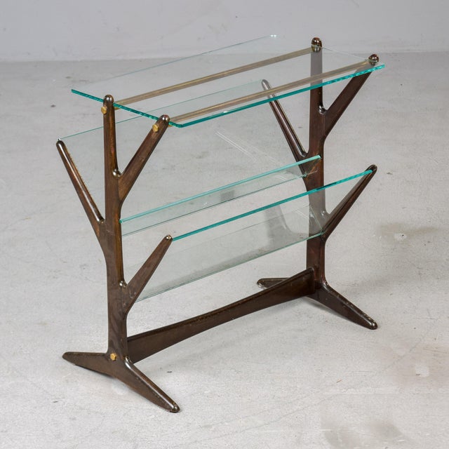 Mid Century Mahogany Side Table With Magazine Rack and Brass Detail For Sale - Image 9 of 11