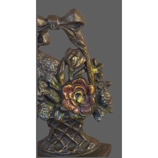 Antique 1920s Cast Iron Flower Basket Doorstop Marked & Numbered For Sale - Image 4 of 8
