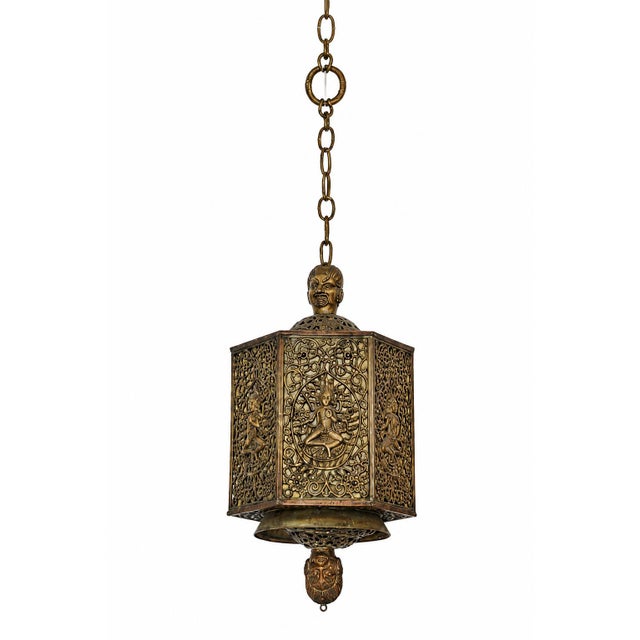 Antique Indian Goddess Pendant Light Lantern Copper Brass Filigree For Sale - Image 9 of 14