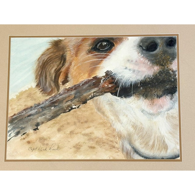 Adorable original watercolor dog portrait on paper. It depicts a playful terrier at the beach with a glint of joy in his...