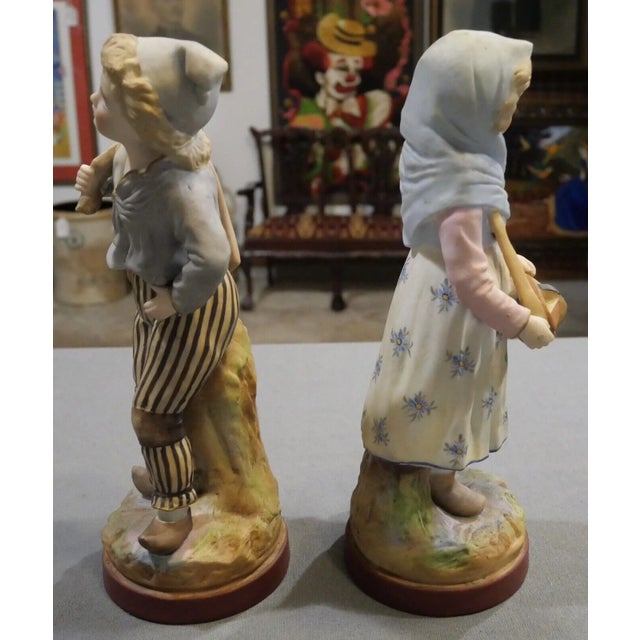 Victorian Pair of Late 19th Century French Victorian Ets Fils Bisque Young Boy and Girl Figurines For Sale - Image 3 of 7