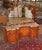 French 1920's French Style Marble Top Inlaid Walnut Vanity With Later Companion Mirror For Sale - Image 3 of 15