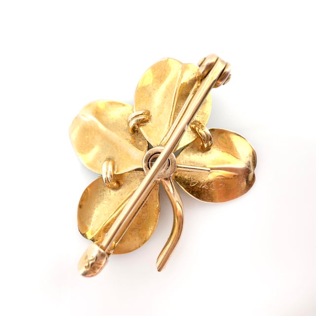 Antique Krementz & Co. 14k Four Leaf Clover, Old European Cut Diamond, Brooch For Sale In Los Angeles - Image 6 of 13