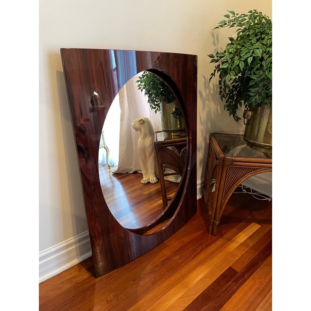 Milo Baughman 1980s Italian Style Postmodern Sculptural Rosewood Veneer Convex Wall Mirror For Sale - Image 4 of 9