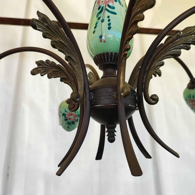 Chandelier in Hand-Painted Ceramic and Metal, 1950s-1960s For Sale - Image 4 of 10