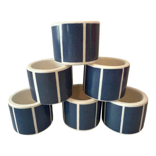 Late 20th Century Set of 6 Blue and White Napkin Rings by Audrey For Sale