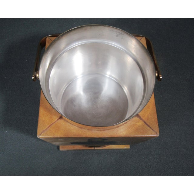 Italian Mid-Century Brass and Parchment-Style Portrait Ice Bucket, Aldo Tura Style For Sale - Image 12 of 14